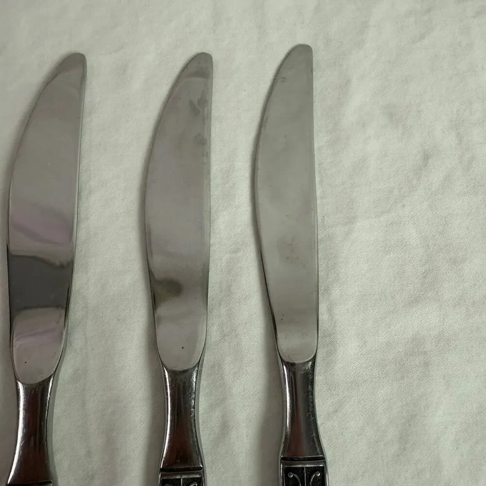 Ekco Eterna La Joya VTG Set 4 Butter Knives Stainless Steel Faux Wood Flatware